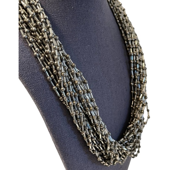 ❤️ Vintage Glass Beaded Multi Strand Silver Statement Necklace - Picture 3 of 5